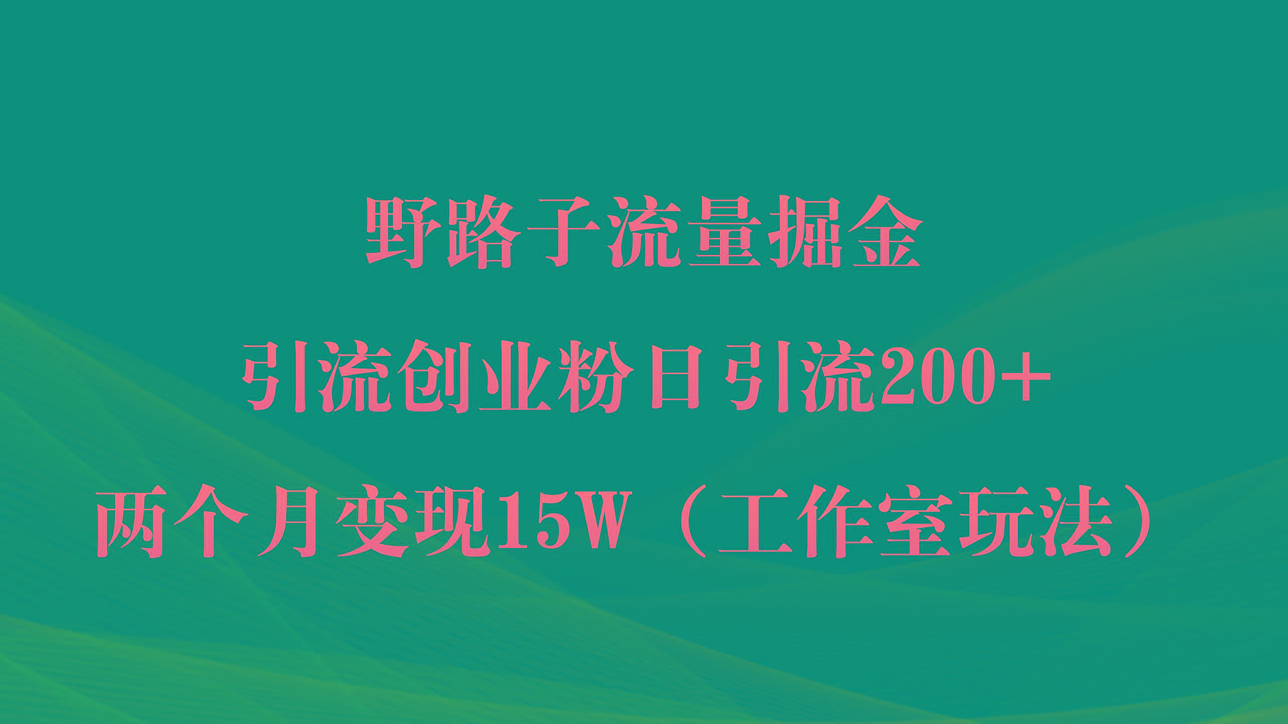 (9513期)野路子流量掘金，引流创业粉日引流200+，两个月变现15W(工作室玩法))-小艾网创