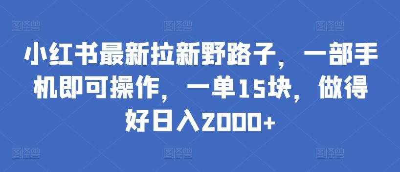 小红书最新拉新野路子，一部手机即可操作，一单15块，做得好日入2000+【揭秘】-小艾网创