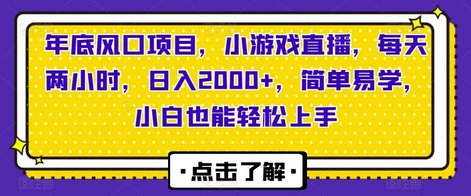 年底风口项目，小游戏直播，每天两小时，日入2000+，简单易学，小白也能轻松上手-小艾网创