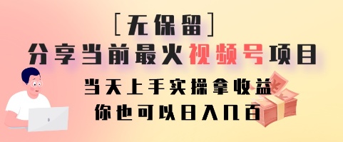 无保留分享当前最火视频号项目，当天上手实操拿收益，你也可以日入几百-小艾网创