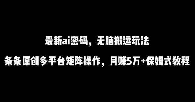 最新ai流量密码，傻瓜式搬运玩法，条条原创，多平台矩阵操作，月赚5万+保姆式教程【揭秘】-小艾网创
