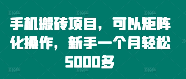 手机搬砖项目，可以矩阵化操作，新手一个月轻松5000多-小艾网创