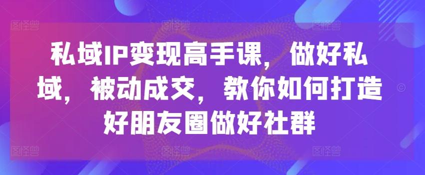 私域IP变现高手课，做好私域，被动成交，教你如何打造好朋友圈做好社群-小艾网创