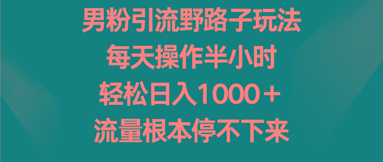 男粉引流野路子玩法，每天操作半小时轻松日入1000＋，流量根本停不下来-小艾网创
