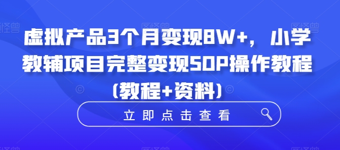 虚拟产品3个月变现8W+，小学教辅项目完整变现SOP操作教程(教程+资料)-小艾网创