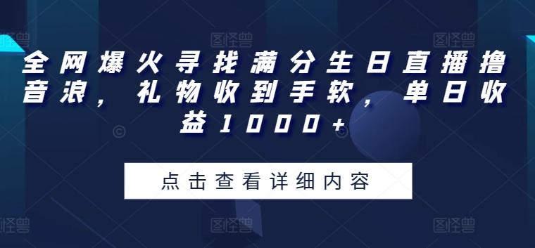 全网爆火寻找满分生日直播撸音浪，礼物收到手软，单日收益1000+【揭秘】-小艾网创