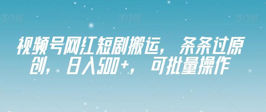 视频号网红短剧搬运，条条过原创，日入500+，可批量操作【揭秘】-小艾网创