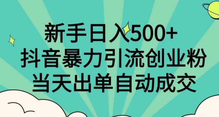 新手日入500+，抖音暴力引流创业粉，当天出单自动成交-小艾网创