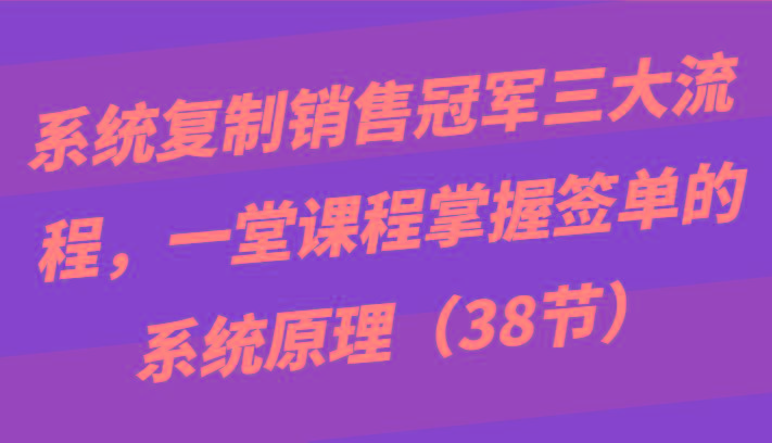系统复制销售冠军三大流程，一堂课程掌握签单的系统原理(38节)-小艾网创