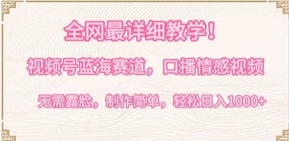 全网最详细教学，视频号蓝海赛道，口播情感视频，无需露脸，制作简单，轻松实现日入1000+【揭秘】-小艾网创