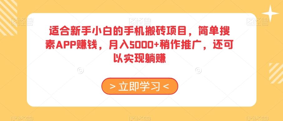 适合新手小白的手机搬砖项目，简单搜素APP赚钱，月入5000+稍作推广，还可以实现躺赚【揭秘】-小艾网创