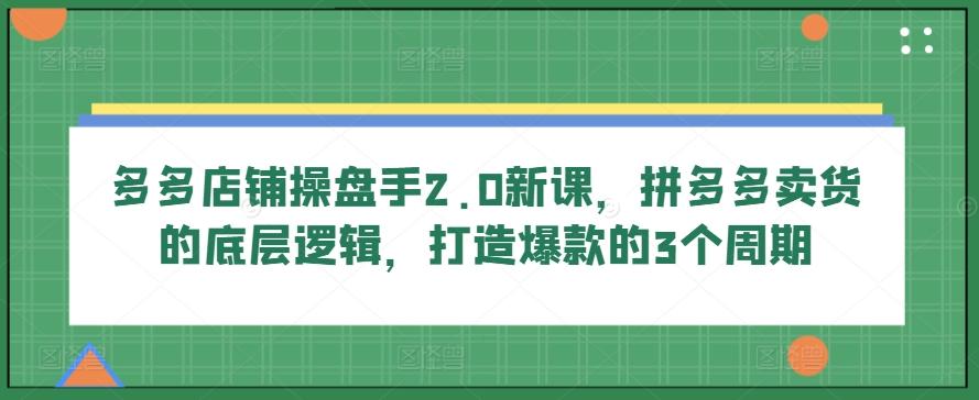 多多店铺操盘手2.0新课，拼多多卖货的底层逻辑，打造爆款的3个周期-小艾网创