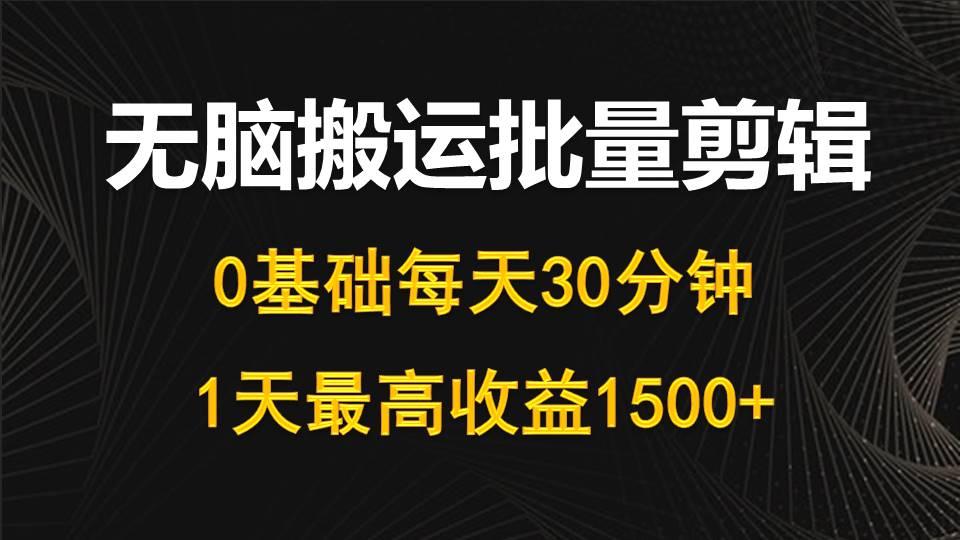 (10008期)每天30分钟，0基础无脑搬运批量剪辑，1天最高收益1500+-小艾网创