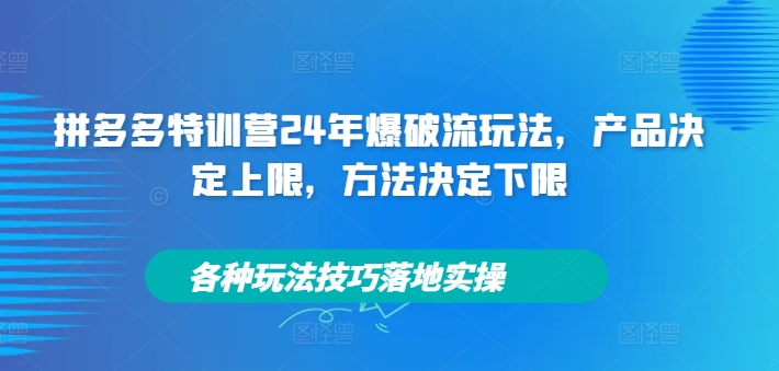 拼多多特训营24年爆破流玩法，产品决定上限，方法决定下限，各种玩法技巧落地实操-小艾网创