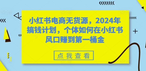 小红书电商无货源，2024年搞钱计划，个体如何在小红书风口赚到第一桶金-小艾网创