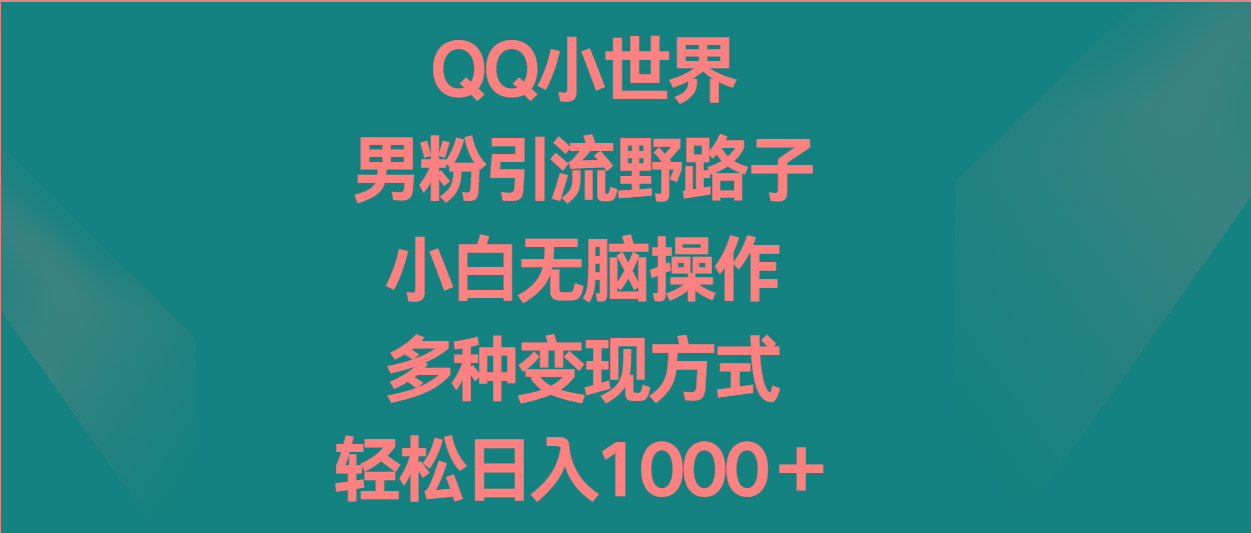 QQ小世界男粉引流野路子，小白无脑操作，多种变现方式轻松日入1000＋-小艾网创
