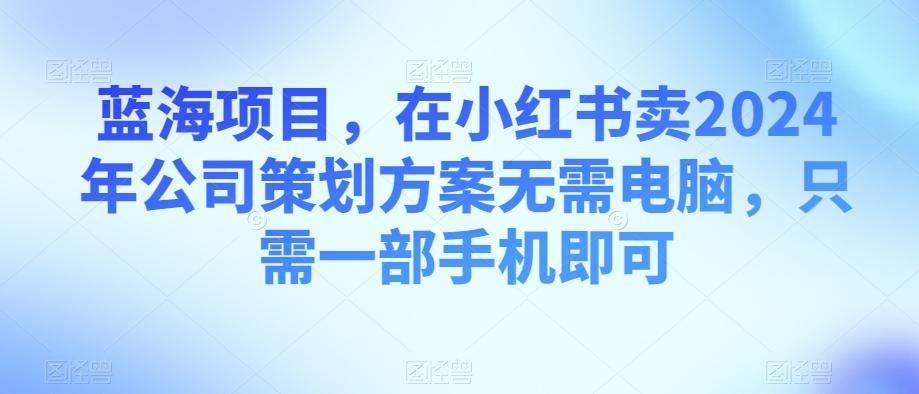 蓝海项目，在小红书卖2024年公司策划方案无需电脑，只需一部手机即可-小艾网创