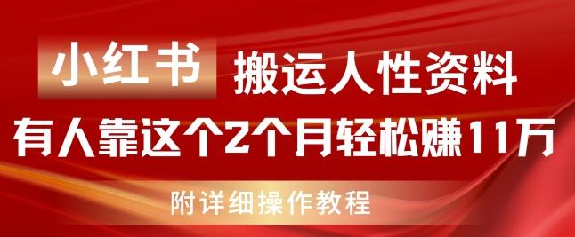 小红书搬运人性资料，有人靠这个2个月轻松赚11w，附教程【揭秘】-小艾网创