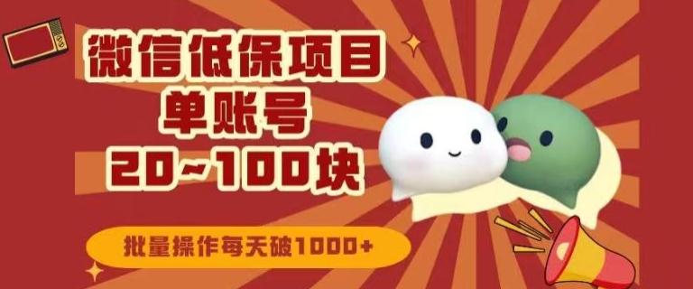 微信领低保单账号20元-100元，批量操作每天破1000+-小艾网创