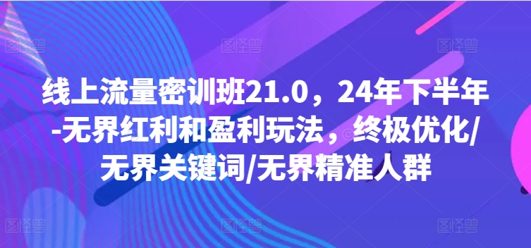 线上流量密训班21.0，24年下半年-无界红利和盈利玩法，终极优化/无界关键词/无界精准人群-小艾网创