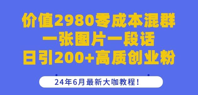 价值2980零成本混群一张图片一段话日引200+高质创业粉，24年6月最新大咖教程【揭秘】-小艾网创