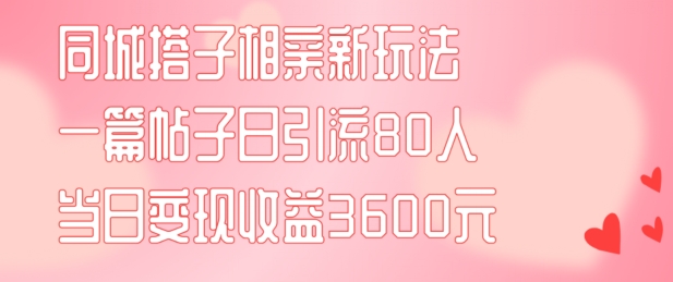 同城搭子相亲新玩法一篇帖子引流80人当日变现3600元(项目教程+实操教程)【揭秘】-小艾网创