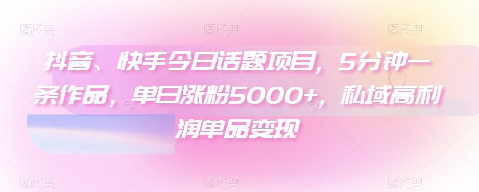 抖音、快手今日话题项目，5分钟一条作品，单日涨粉5000+，私域高利润单品变现-小艾网创