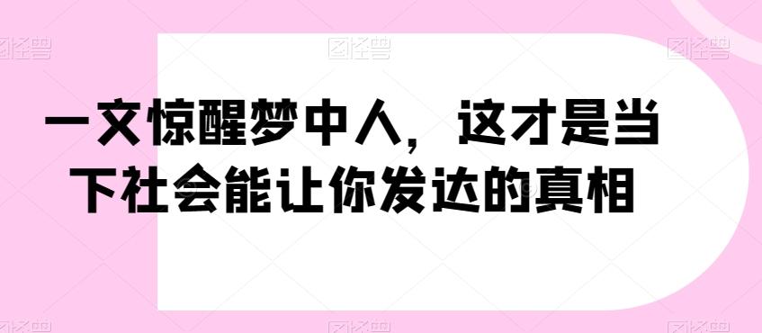 一文惊醒梦中人，这才是当下社会能让你发达的真相【公众号付费文章】-小艾网创
