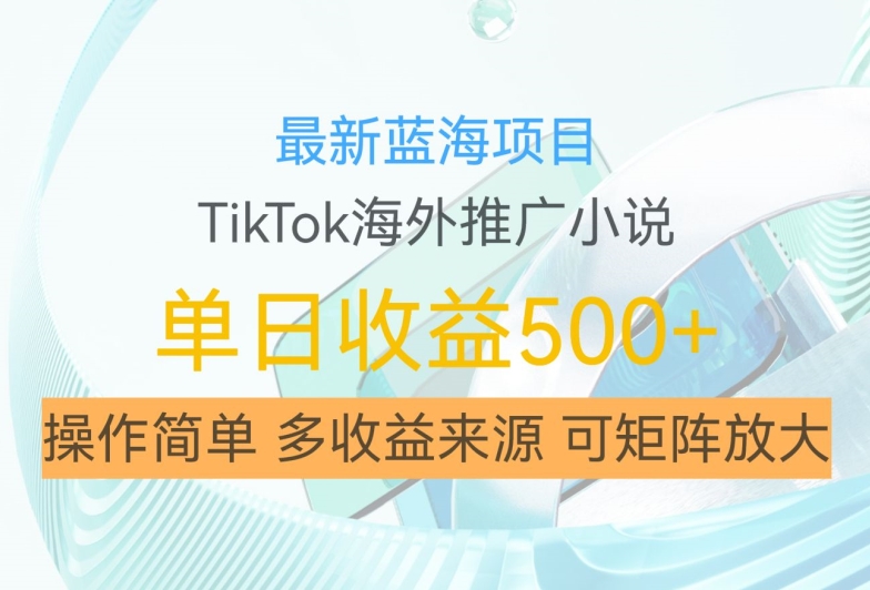 最新蓝海项目，利用tiktok海外推广小说赚钱佣金，简单易学，日入500+，可矩阵放大【揭秘】-小艾网创