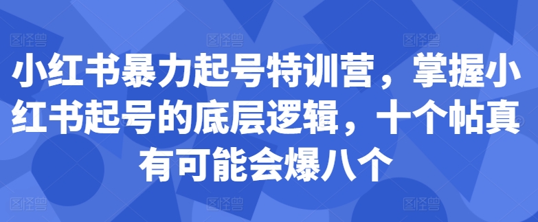 小红书暴力起号特训营，掌握小红书起号的底层逻辑，十个帖真有可能会爆八个-小艾网创