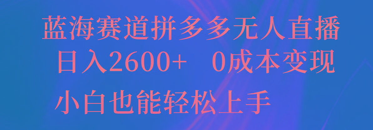蓝海赛道拼多多无人直播，日入2600+，0成本变现，小白也能轻松上手-小艾网创