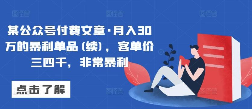 某公众号付费文章·月入30万的暴利单品(续)，客单价三四千，非常暴利-小艾网创