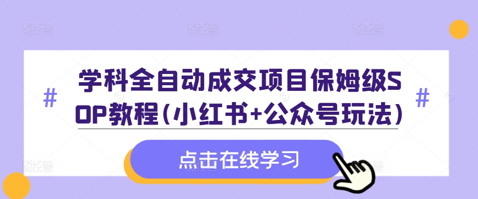 学科全自动成交项目保姆级SOP教程(小红书+公众号玩法)含资料-小艾网创