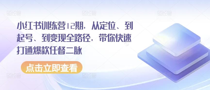 小红书训练营12期，从定位、到起号、到变现全路径，带你快速打通爆款任督二脉-小艾网创