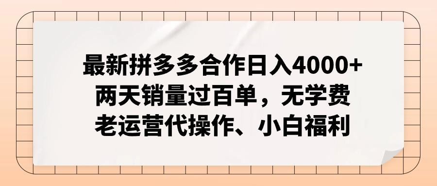 最新拼多多合作日入4000+两天销量过百单，无学费、老运营代操作、小白福利-小艾网创