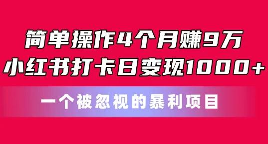 简单操作4个月赚9w，小红书打卡日变现1k，一个被忽视的暴力项目【揭秘】-小艾网创