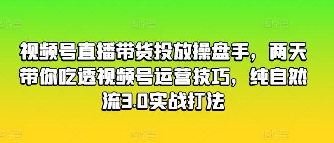 视频号直播带货投放操盘手，两天带你吃透视频号运营技巧，纯自然流3.0实战打法-小艾网创