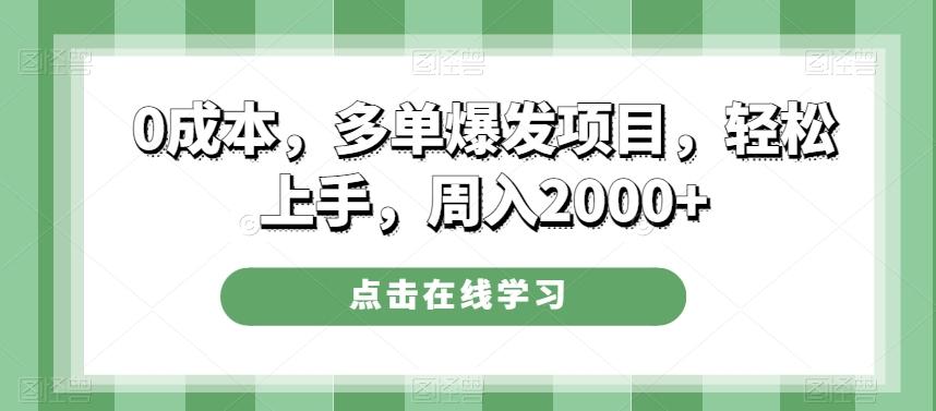 0成本，多单爆发项目，轻松上手，周入2000+-小艾网创