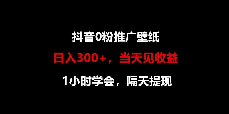 日入300+，抖音0粉推广壁纸，1小时学会，当天见收益，隔天提现-小艾网创