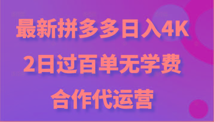 最新拼多多，日入4K+，2日过百单无学费，合作代运营-小艾网创