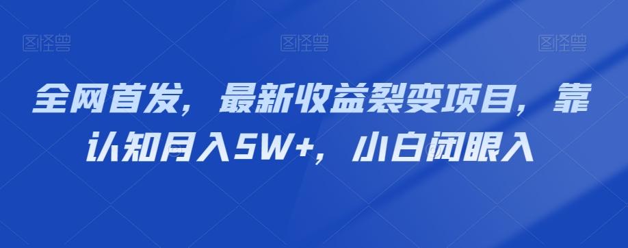 全网首发，最新收益裂变项目，靠认知月入5W+，小白闭眼入-小艾网创