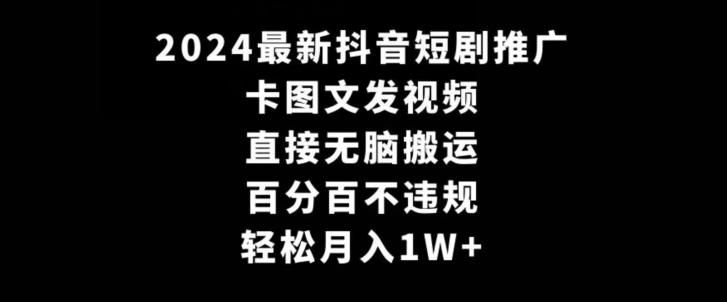 2024最新抖音短剧推广，卡图文发视频，直接无脑搬，百分百不违规，轻松月入1W+【揭秘】-小艾网创