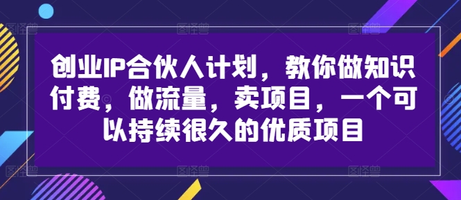 创业IP合伙人计划，教你做知识付费，做流量，卖项目，一个可以持续很久的优质项目-小艾网创
