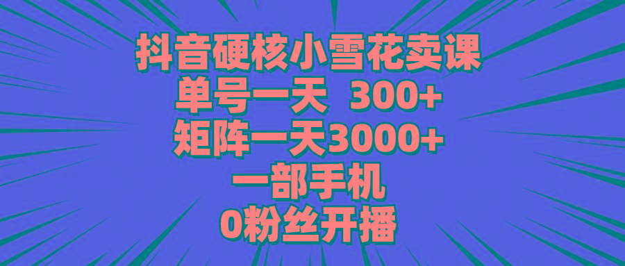 (9551期)抖音硬核小雪花卖课，单号一天300+，矩阵一天3000+，一部手机0粉丝开播-小艾网创
